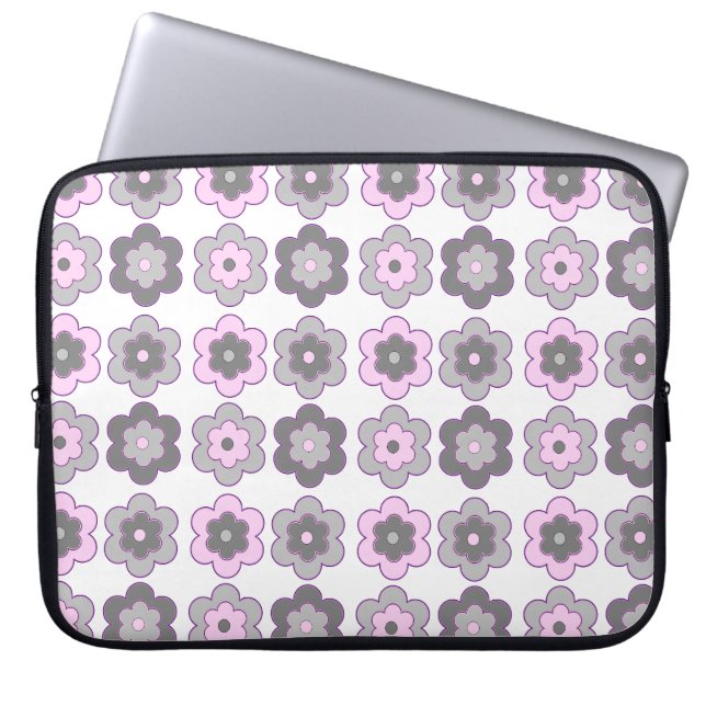 Retro Bubble Flowers (Pink and Grey) Pattern Laptopschutzhülle (Vorderseite)