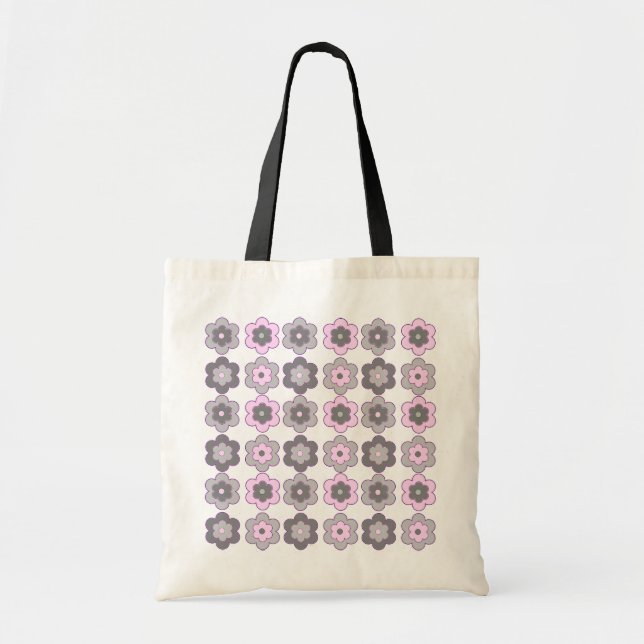 Retro Bubble Flowers (Pink and Grey) Pattern Tragetasche (Vorne)