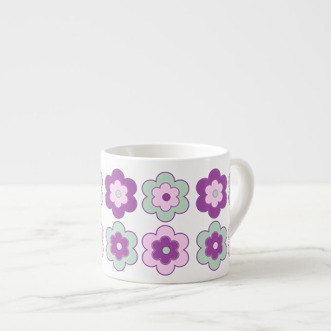 Retro Bubble Flowers (Purple and Green) Pattern Espressotasse (Vorderseite Rechts)