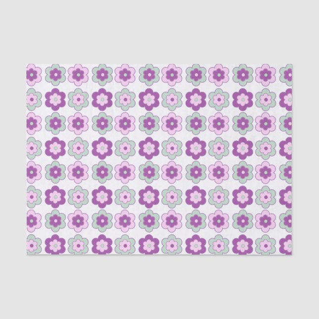 Retro Bubble Flowers (purple and green) Pattern Seidenpapier (Vorderseite)