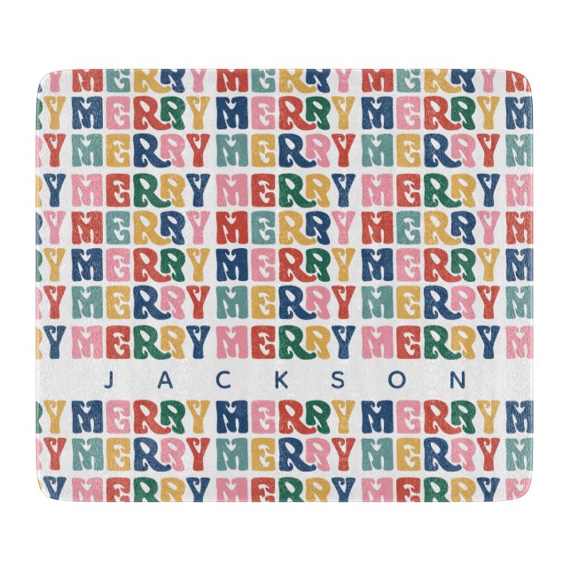 Retro Bubble Letter Custom Christmas Cutting Board Schneidebrett (Vorderseite)