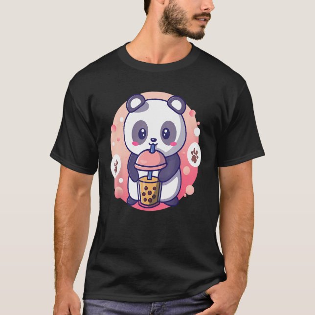Retro Bubble Tee Shirt Kinder Panda Boba präsentie (Vorderseite)