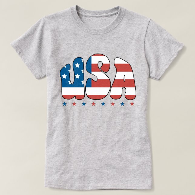 Retro Bubble USA Typografie T-Shirt (Design vorne)