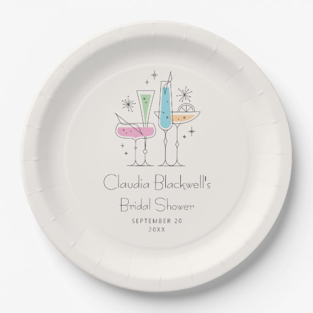 Retro Bubbly Champagne Brautparty Pappteller (Vorderseite)