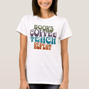Retro-Bücher-Kaffee-Lehren-Wiederholung-Typografie T-Shirt