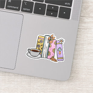 Retro-Bücher und Kaffee Wasserfest Aufkleber