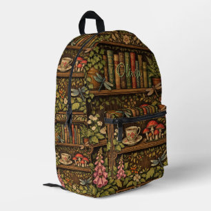 Retro Bücherregal Libellen Kaffee Blumenmuster  Bedruckter Rucksack