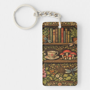 Retro Bücherregal Pilze Kaffee floral Schlüsselanhänger