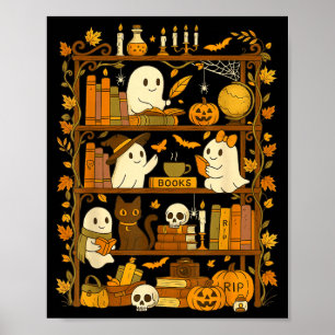 Retro Bücherregal schwarze Katze Halloween Geist L Poster