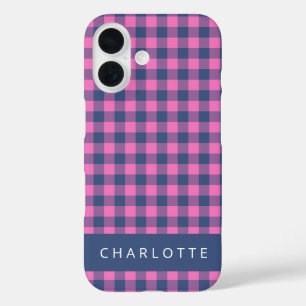 Retro Buffalo Kariert rosa Personalisierter Name iPhone 16 Hülle