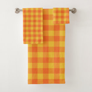 Retro Buffalo Kariert Tartan Muster Gelb Orange Badhandtuch Set