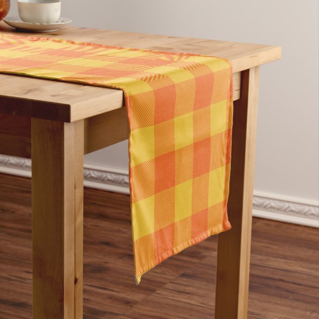 Retro Buffalo Kariert Tartan Muster Gelb Orange Kurzer Tischläufer (Beispiel)