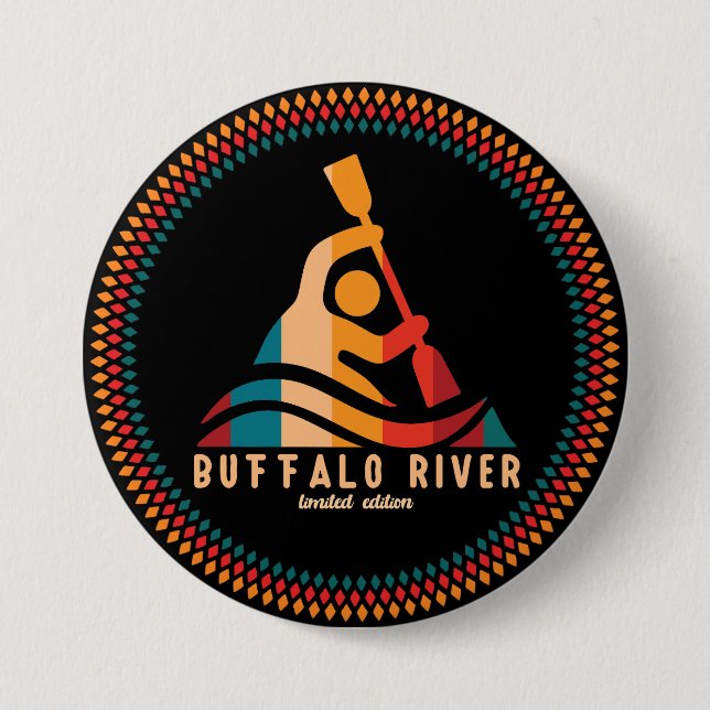 Retro Buffalo River Kayaking Button (Vorderseite)