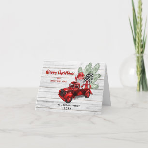 Retro-Buffalo-Roter-LKW-Gnome-rustikale Weihnachte Karte