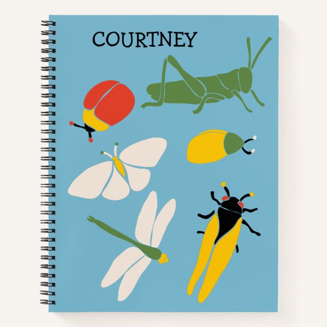 Retro Bugs Insekten Illustrationen Personalisiert Notizbuch (Vorderseite)