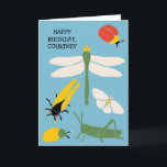 Retro-Bugs Personalisierter Geburtstag Karte<br><div class="desc">Diese lustige, bug-thematische Grußkarte ist bereit, mit Ihrer eigenen Nachricht auf der Vorderseite und auf der Innenseite dieser Karte personalisiert zu sein. Erstellen Sie die perfekte Karte für jeden Anlass. Sie finden hier fette, moderne Retro-Illustrationen von Käfern, Libellen, Motten, Zicada und einem hellblauen Set, das es zum idealen Begleiter für...</div>