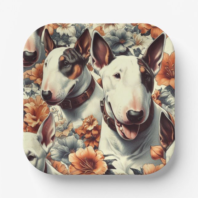 Retro Bull Terrier Nahtlose Malerei Pappteller (Vorderseite)