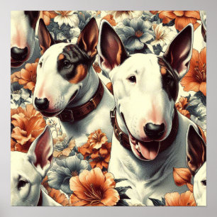 Retro Bull Terrier Nahtlose Malerei Poster