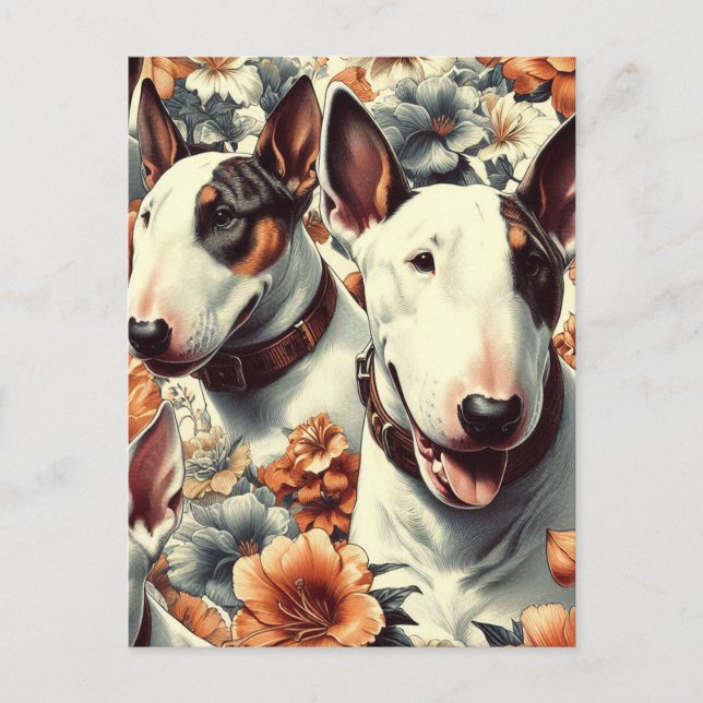 Retro Bull Terrier Nahtlose Malerei Postkarte (Vorderseite)