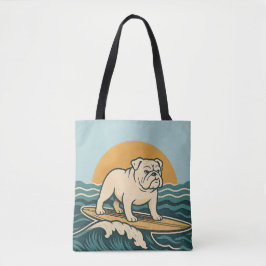 Retro Bulldog Surfer | Blaues Surf-Hund-Grafik-Str Tasche