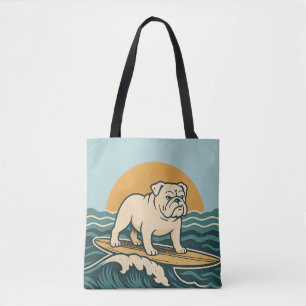 Retro Bulldog Surfer   Blaues Surf-Hund-Grafik-Str Tasche
