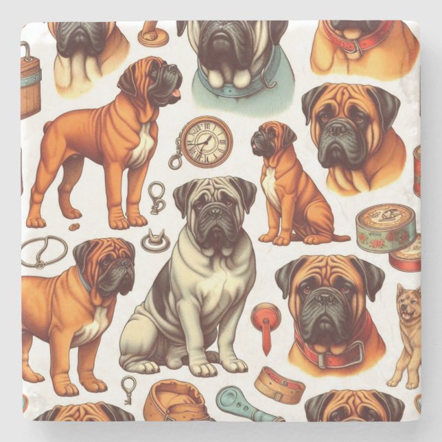 Retro Bullmastiff Nahtlos Steinuntersetzer (Vorderseite)