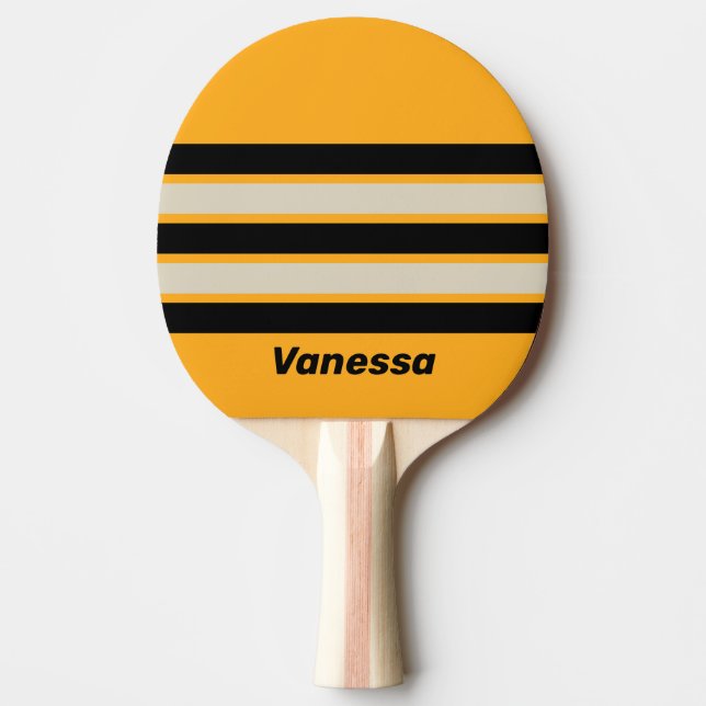 Retro Bumblebee Buzz Across Striping with Name Tischtennis Schläger (Vorderseite)