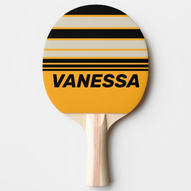 Retro Bumblebee Buzz Horizon Striping with Name Tischtennis Schläger (Vorderseite)