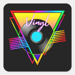 Retro Bunt Regenbogen Vinyl Schallplatte Quadratischer Aufkleber