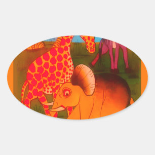 Retro Bunte afrikanische Wildtierfarben Gestaltung Ovaler Aufkleber