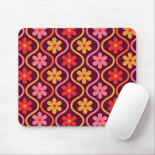 Retro-bunte Blumen auf Vintage-Ogee-Muster  Mousepad