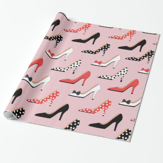 Retro bunte Girly Absatz-Pumpe beschuht Muster Geschenkpapier