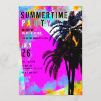 Retro bunte Sommerzeit-Strand-Party-Palmen
