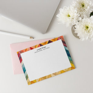 Retro Bunter Chevron Namensmonogramm Mitteilungskarte