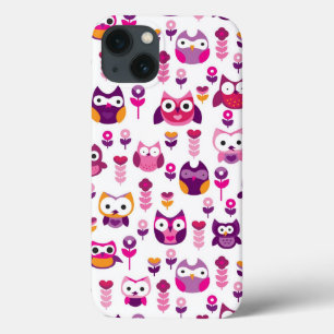 Retro buntes Eulenvogelmuster iPhone 13 Hülle