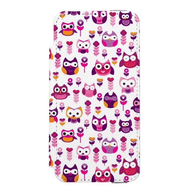 Retro buntes Eulenvogelmuster Incipio iPhone Geldbeutel-Hülle (Folio Vorderseite)