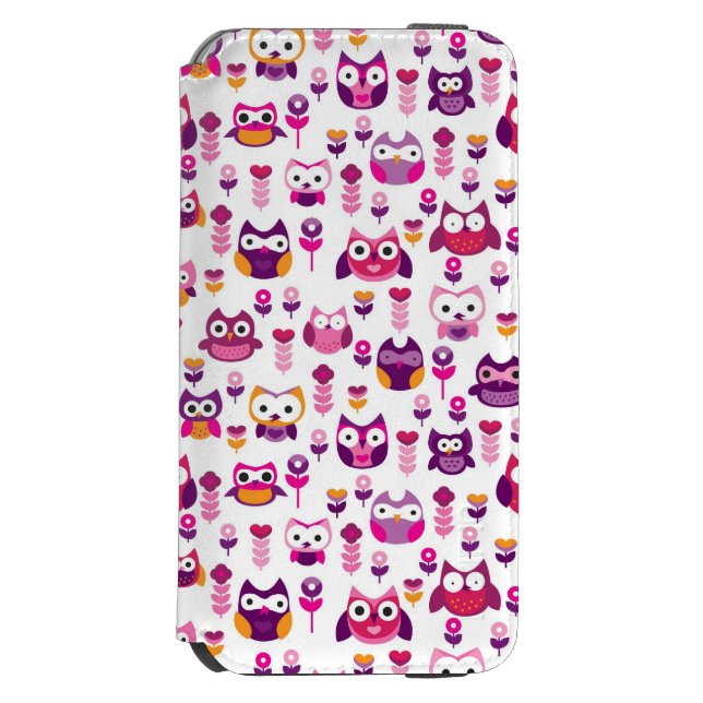 Retro buntes Eulenvogelmuster Incipio iPhone Geldbeutel-Hülle (Folio Vorderseite)