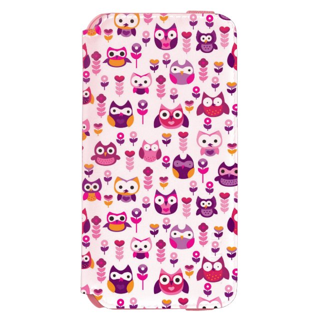 Retro buntes Eulenvogelmuster Incipio iPhone Geldbeutel-Hülle (Folio Vorderseite)