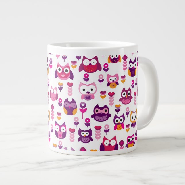 Retro buntes Eulenvogelmuster Jumbo-Tasse (Vorderseite Rechts)