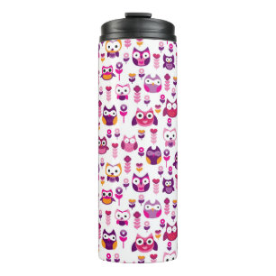 Retro buntes Eulenvogelmuster Thermosbecher