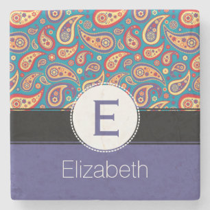 Retro buntes Paisley-Monogramm-und Namensmuster Steinuntersetzer