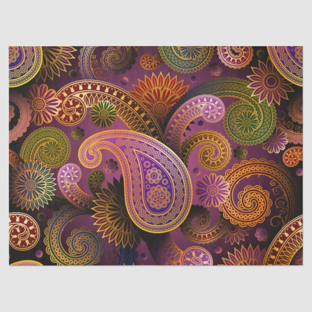 Retro buntes schönes Boho Bohemisches Paisley Seidenpapier (Vorderseite)