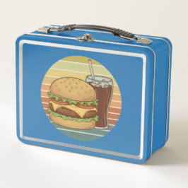 Retro burger and cola. metall brotdose
