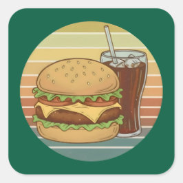 Retro burger and cola. quadratischer aufkleber