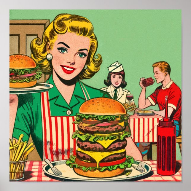 Retro Burger-Comicen Poster (Vorne)