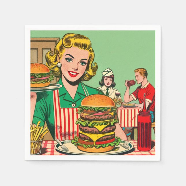 Retro Burger-Comicen Serviette (Vorderseite)