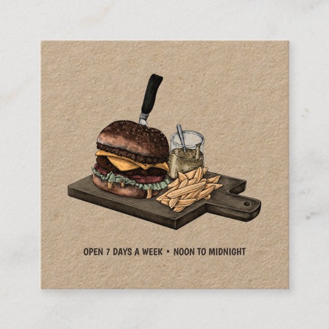 Retro Burger Kraft Business Card Quadratische Visitenkarte (Vorderseite)