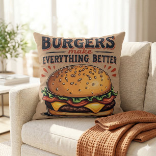Retro Burger Lover Vintage Typografie Kissen