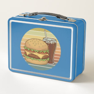 Retro-Burger und Cola. Metall Brotdose