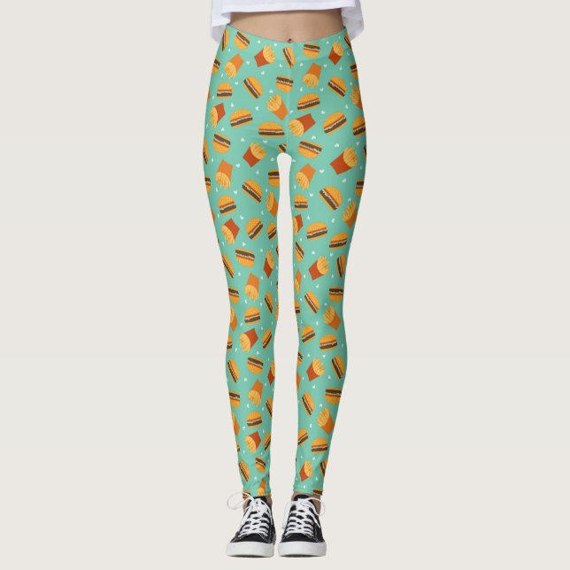 Retro Burger und Fries Leggings (Vorderseite)